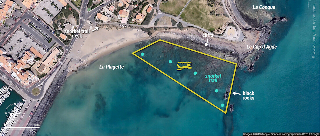 Cap d'Agde underwater trail map