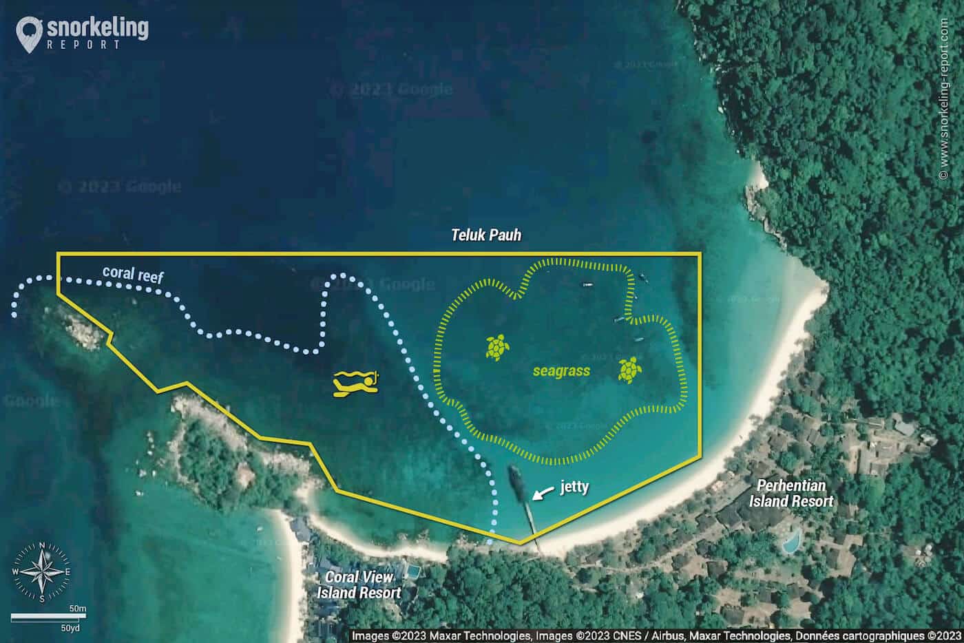 Teluk Pauh snorkeling map, Perhentian Island Resort