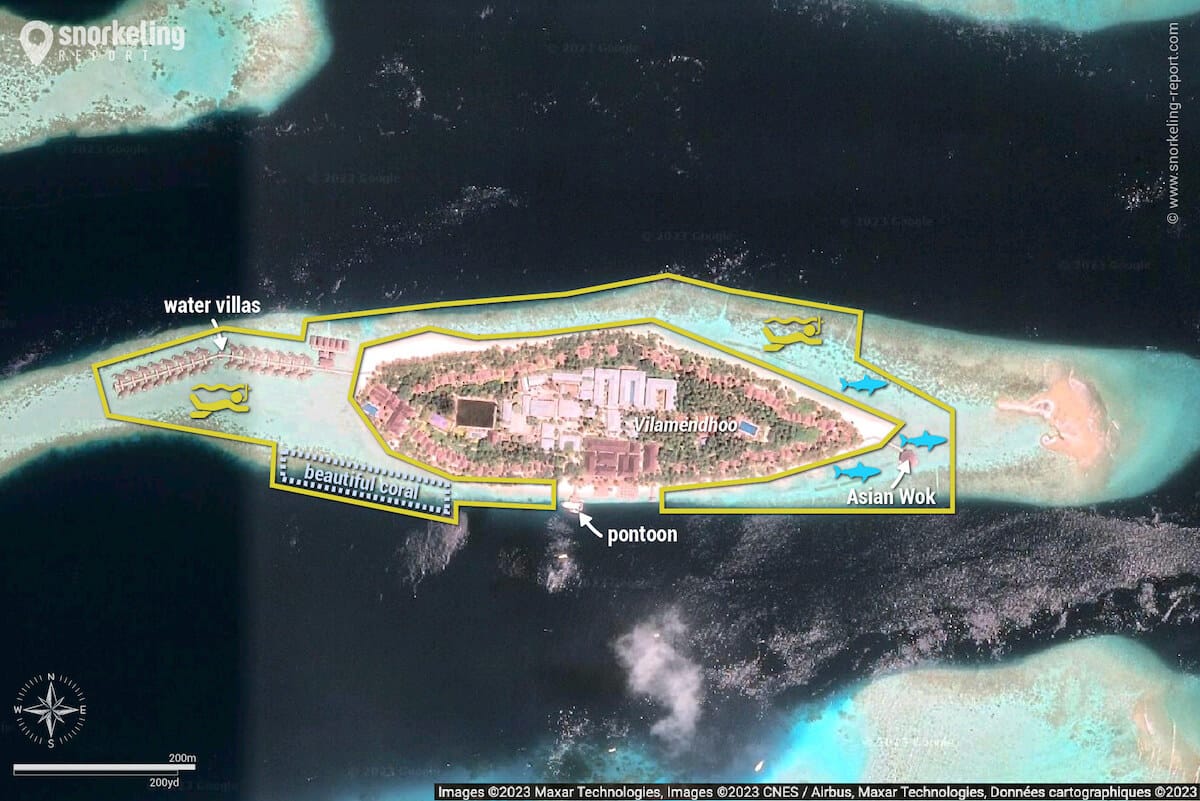 Vilamendhoo snorkeling map, Maldives