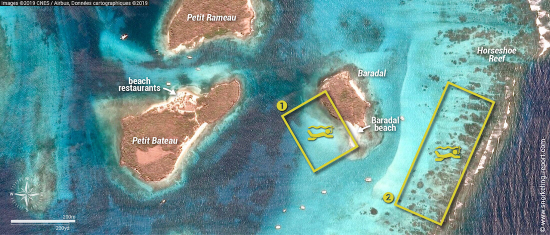 Tobago Cays snorkeling map