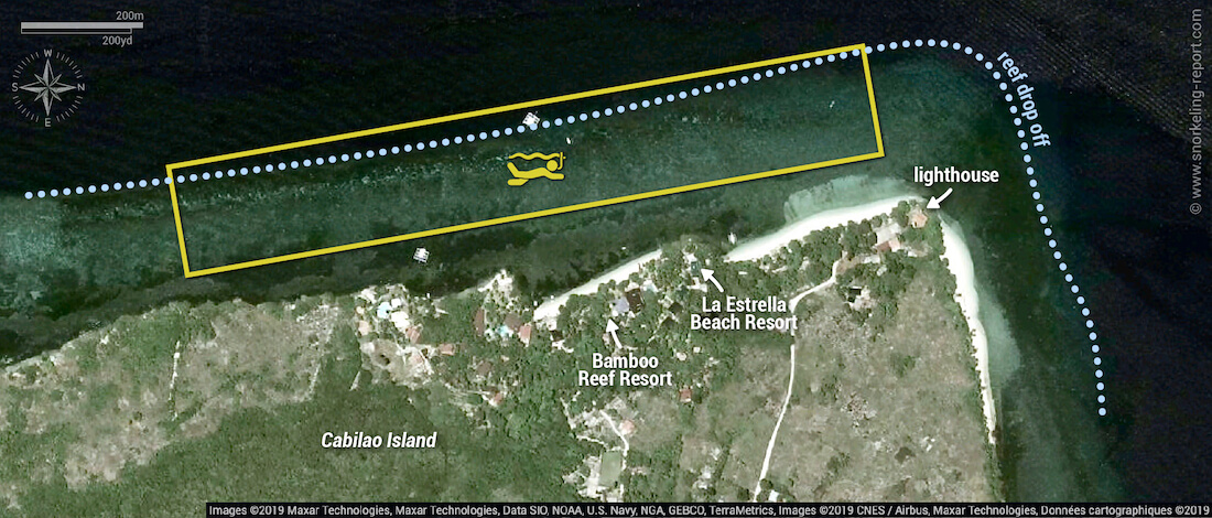 Cabilao Island snorkeling map