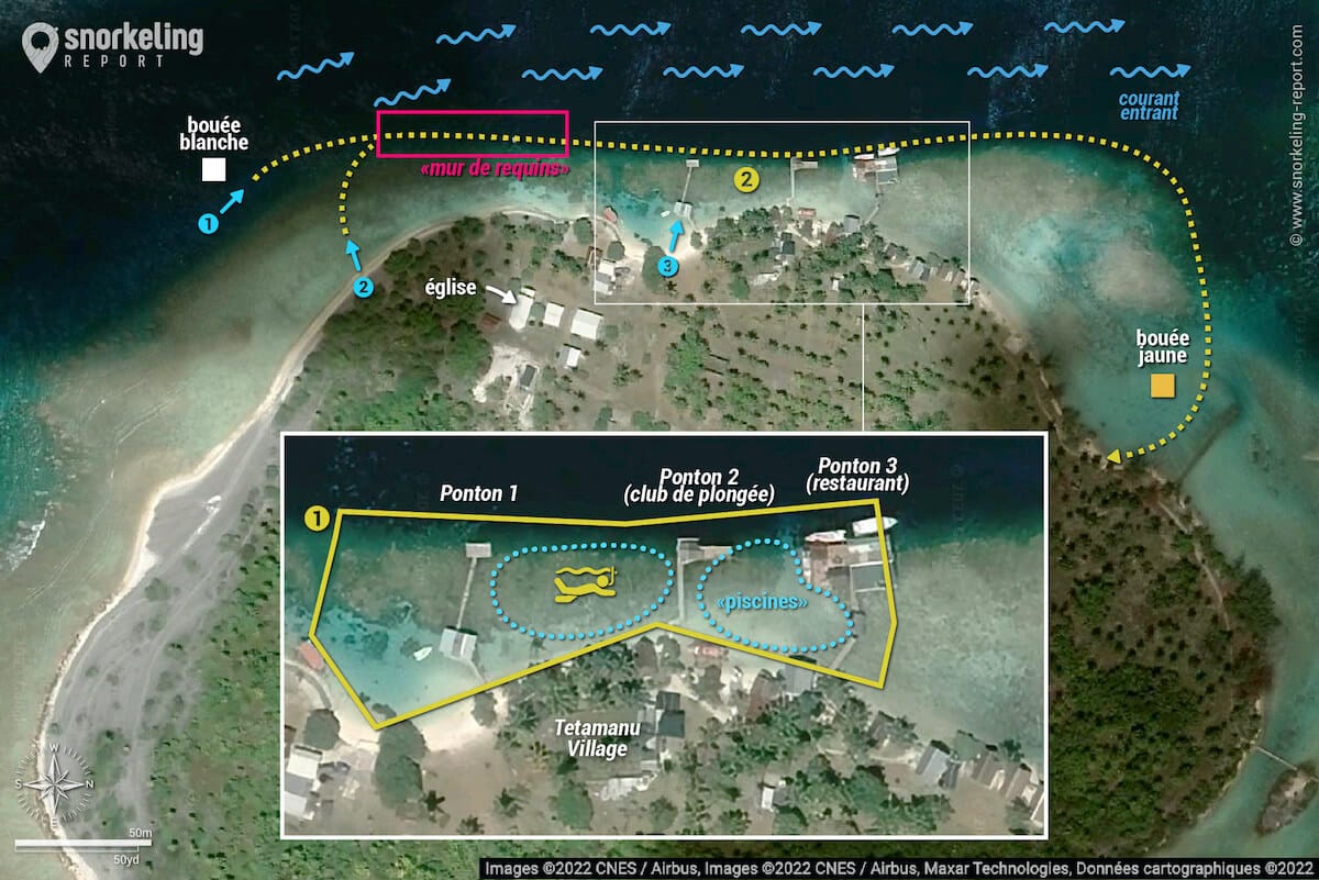 Carte snorkeling dans la Passe Sud de Fakarava et à Tetamanu