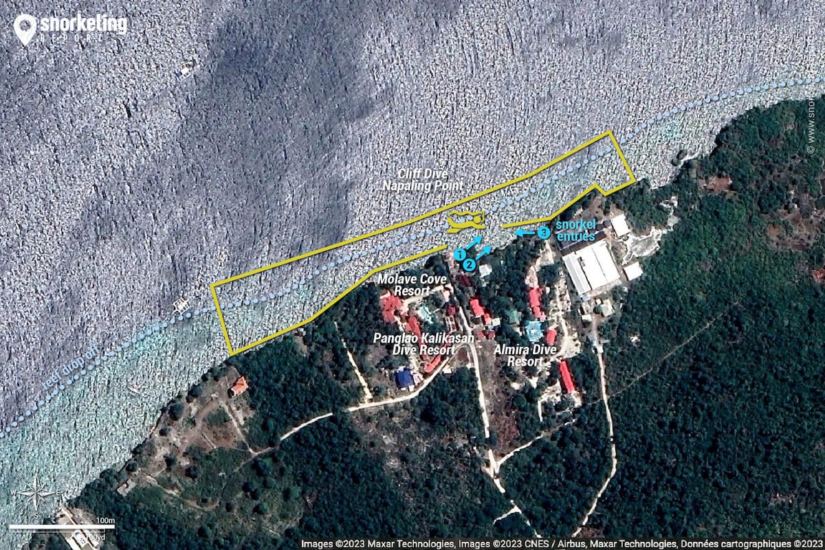 Cliff Dive - Napaling snorkeling map, Bohol