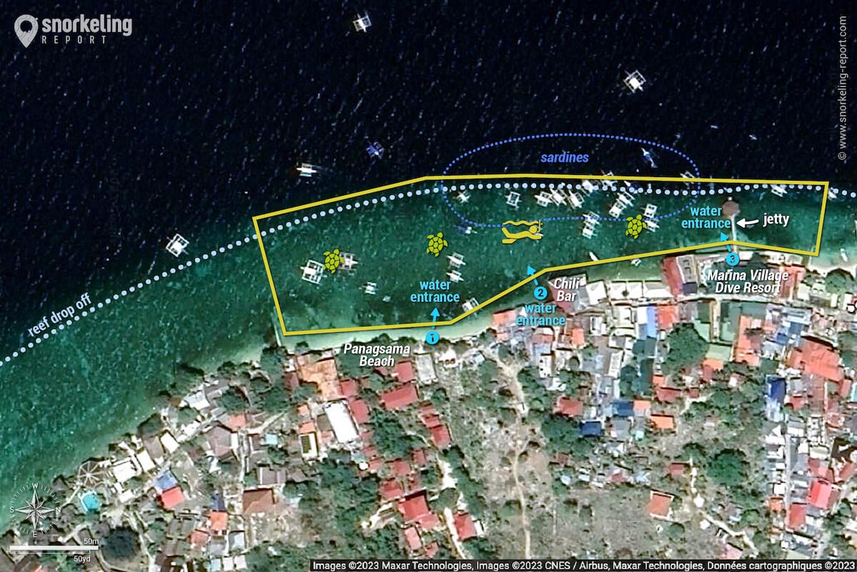 Panagsama Beach Moalboal snorkeling map