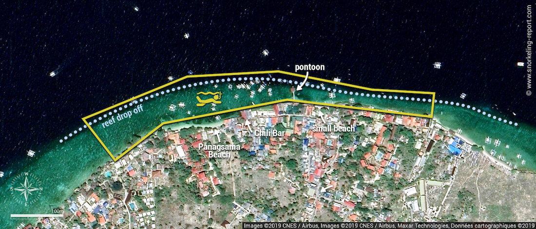 Panagsama Beach Moalboal snorkeling map