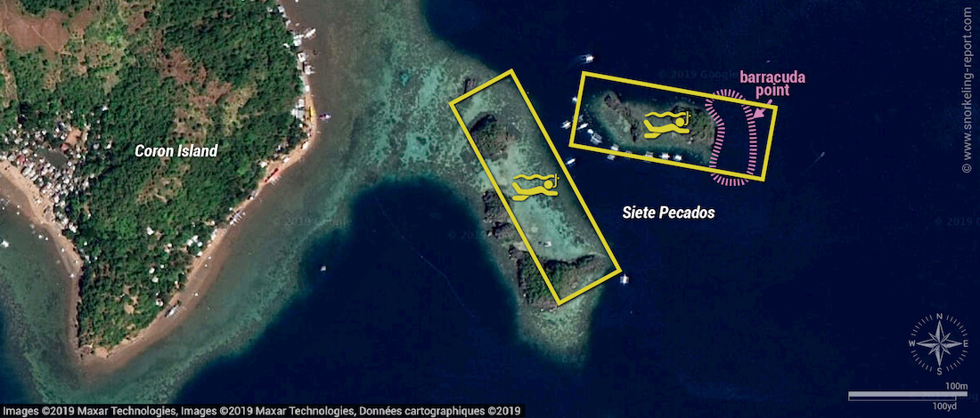 Siete Pecados snorkeling map, Coron