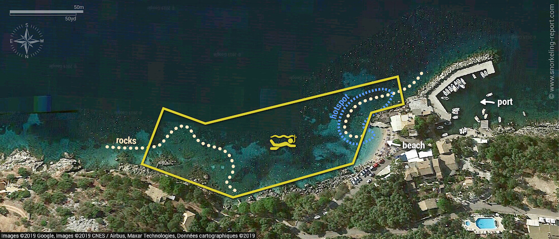 Nissaki snorkeling map, Corfu