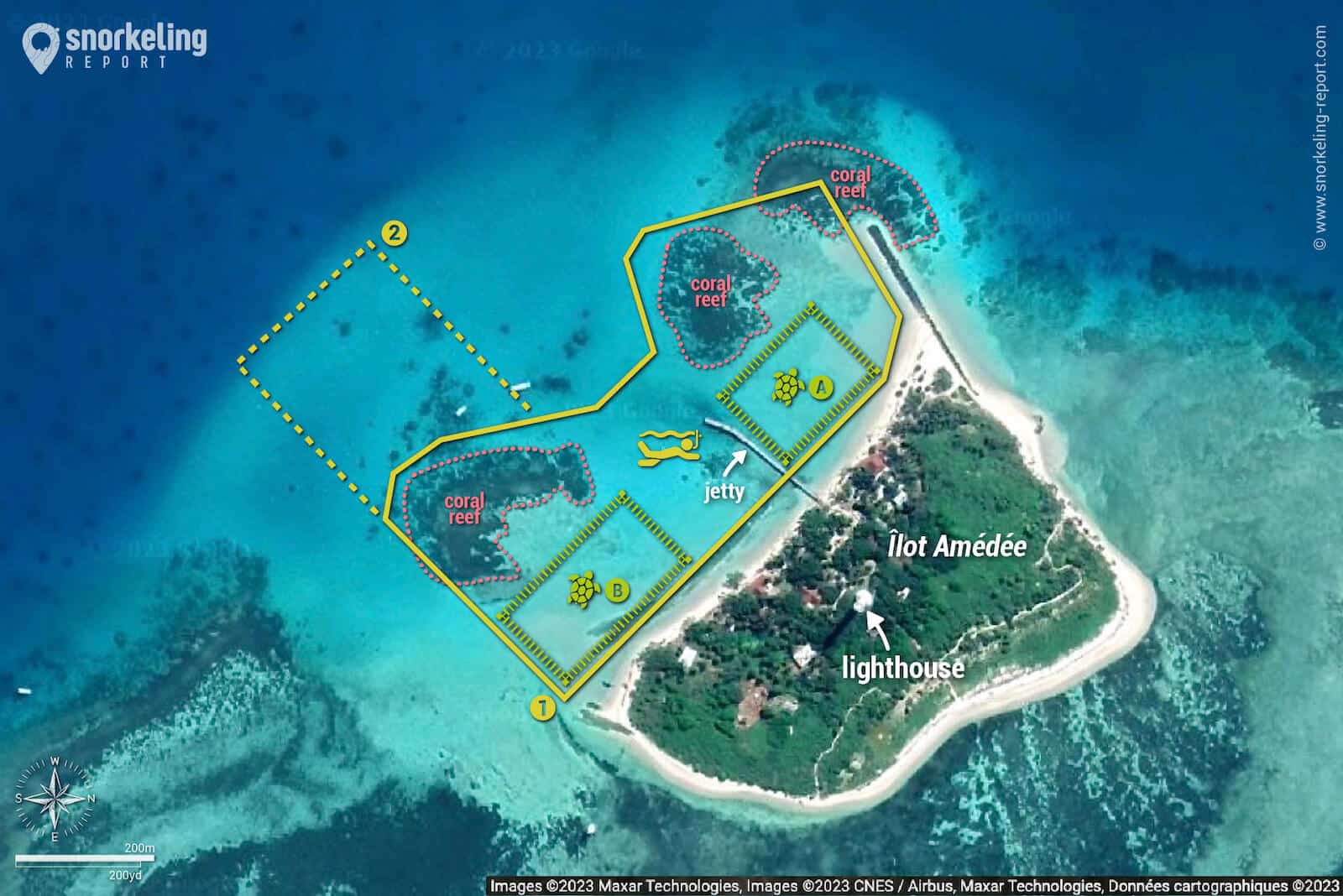 Amedee Island snorkeling map
