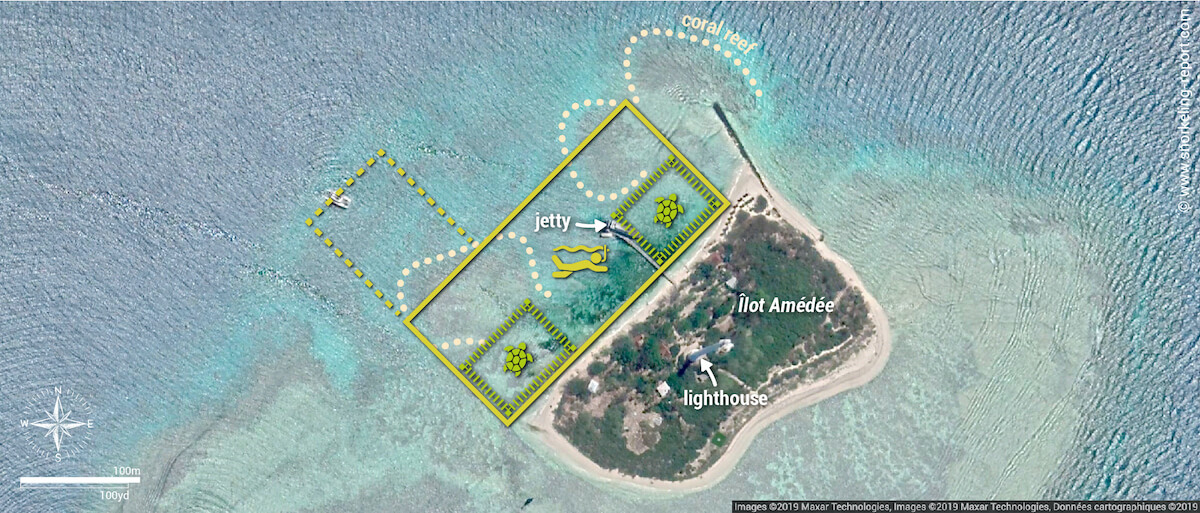 Amedee Island snorkeling map