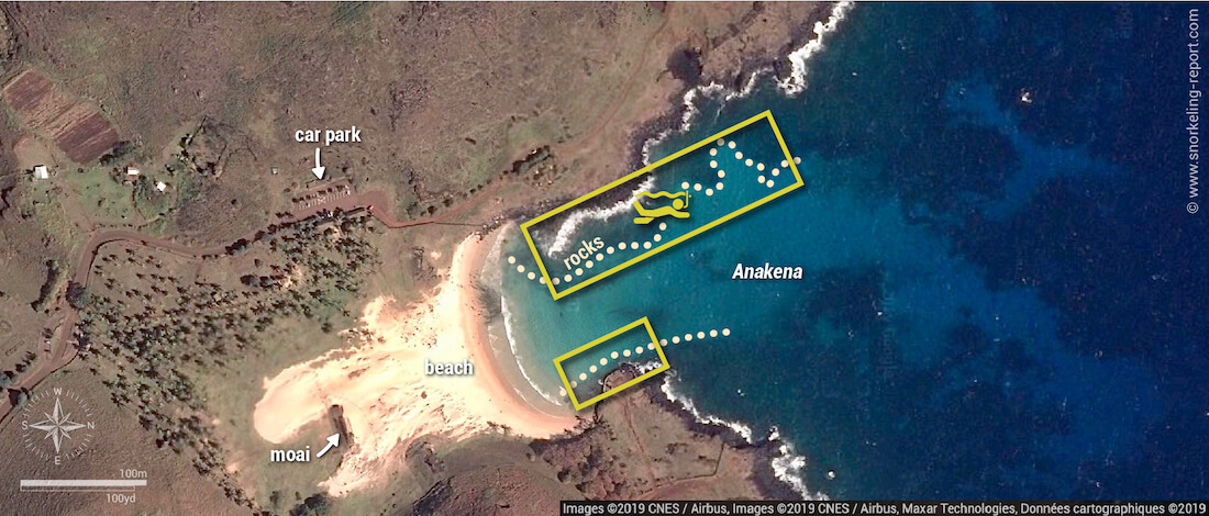 Anakena Beach snorkeling map, Easter Island