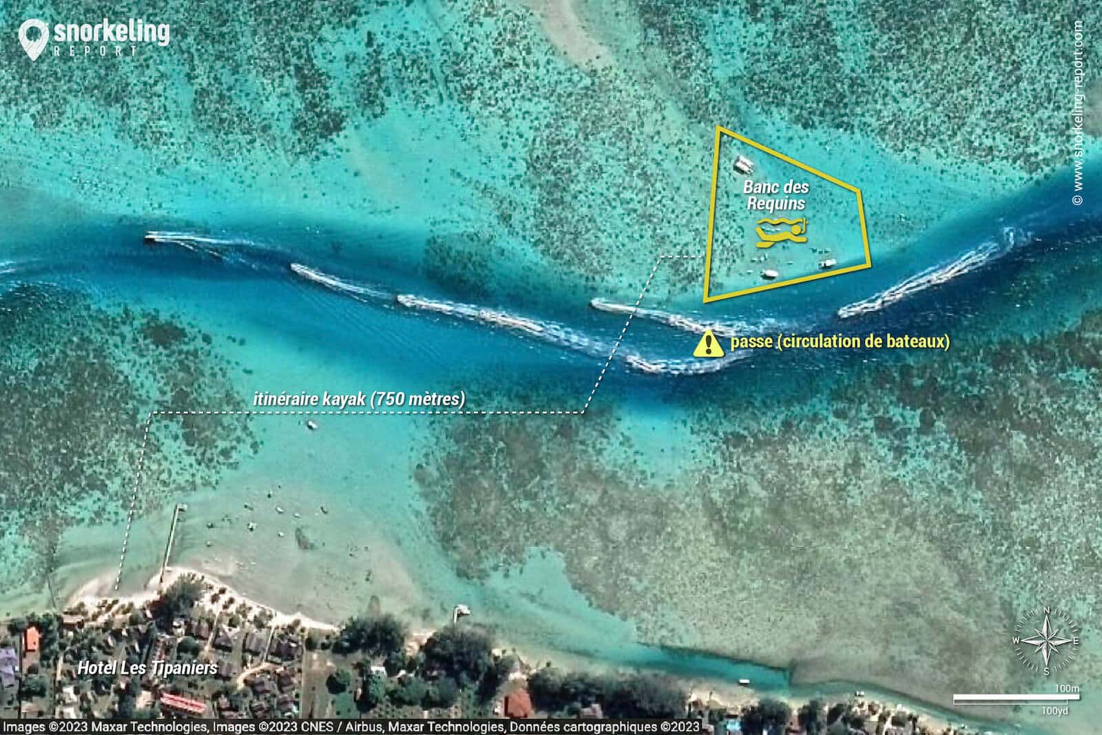 Carte snorkeling au Banc des Requins de Moorea.