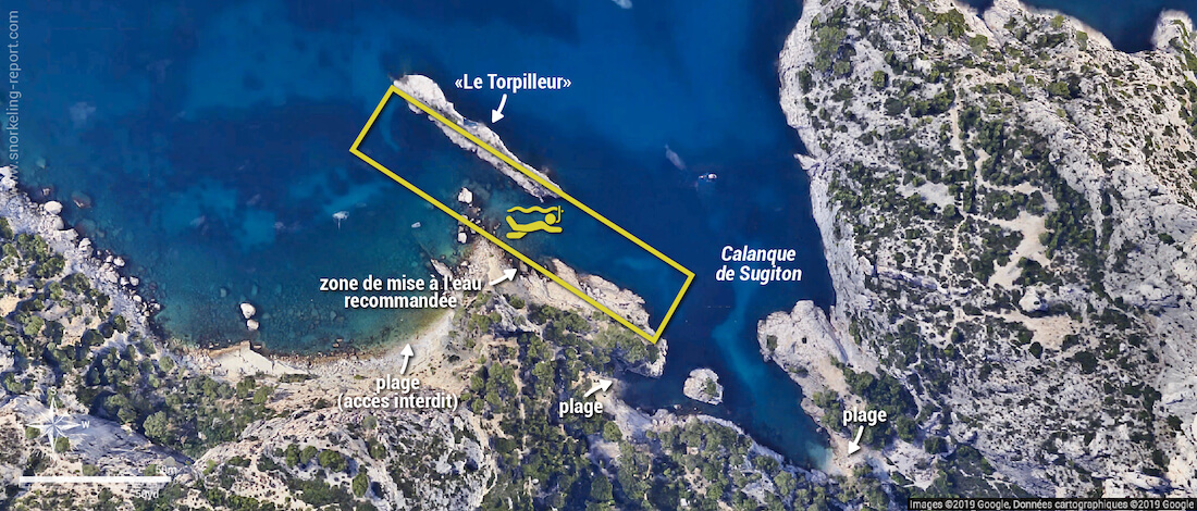 Carte snorkeling dans la Calanque de Sugiton, Marseille