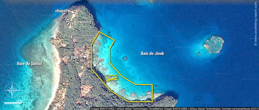 Jinek Bay snorkeling map, Lifou