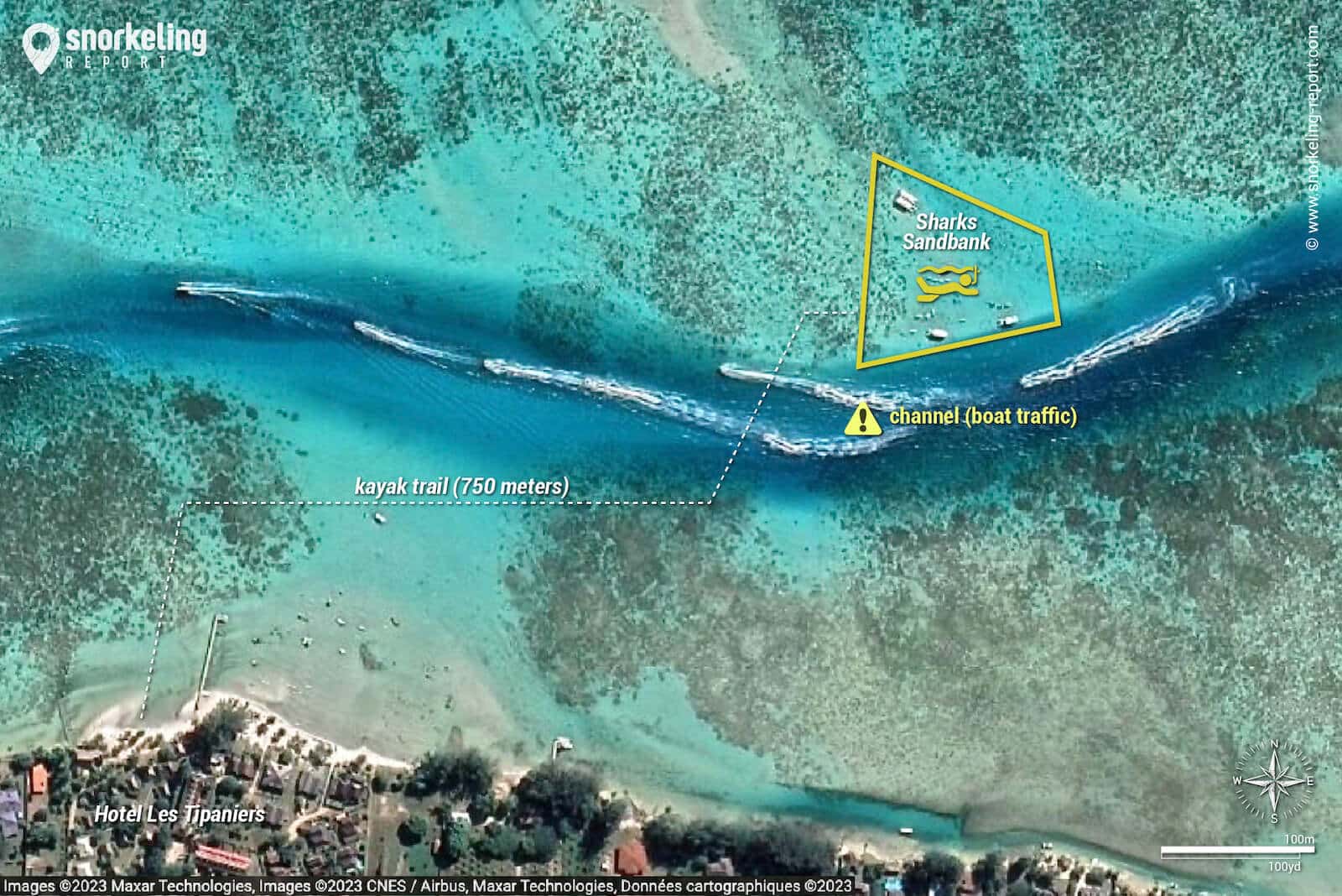 The Sharks Sandbank snorkeling map, Moorea.