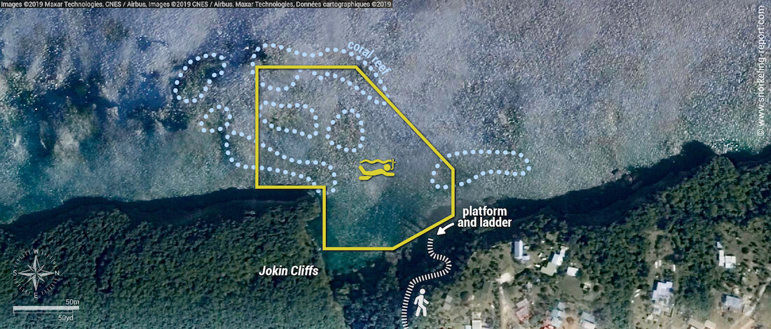 Jokin Cliffs snorkeling map, Lifou