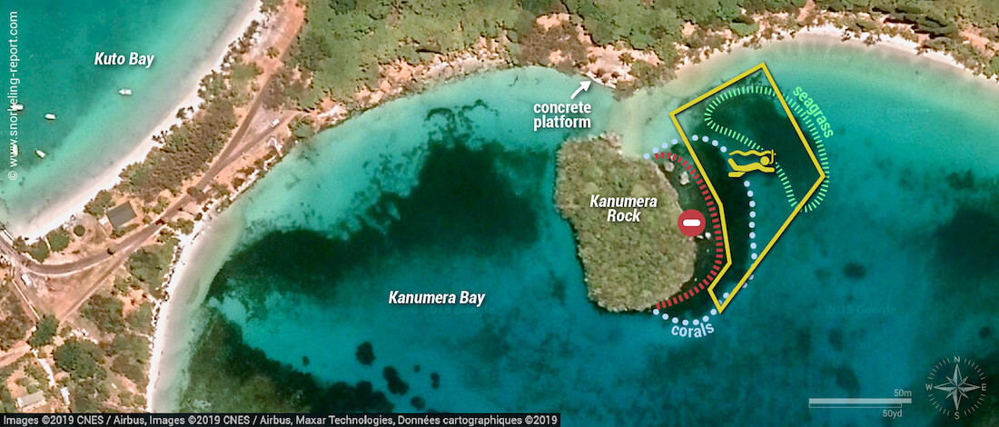 Kanumera Bay snorkeling map