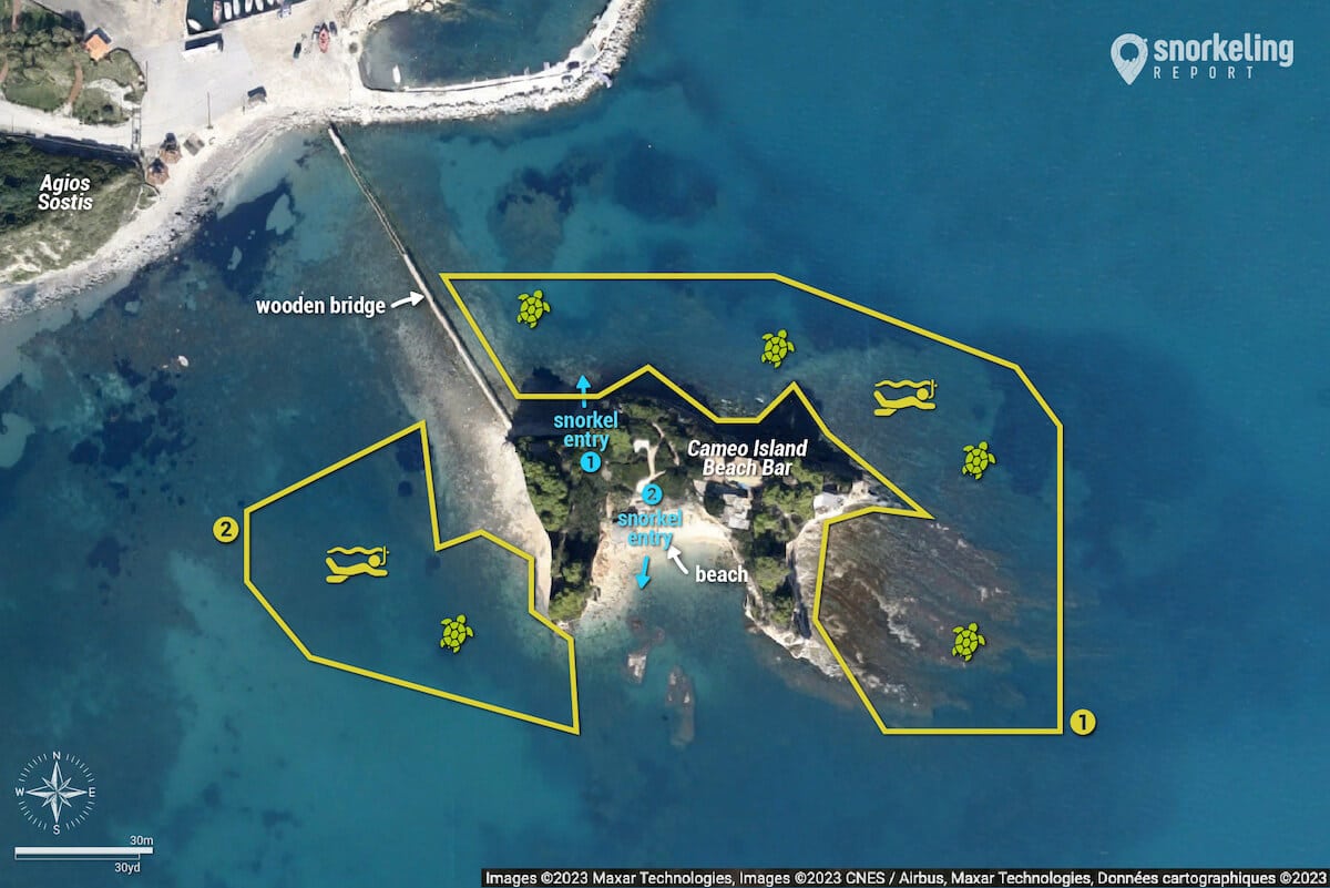 Cameo Island snorkeling with turtles map