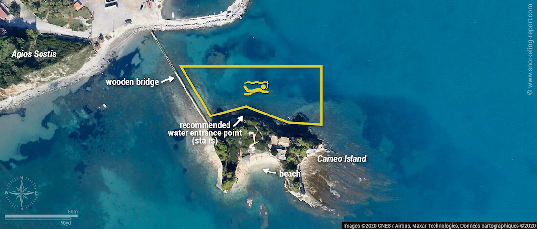 Cameo Island snorkeling with turtles map