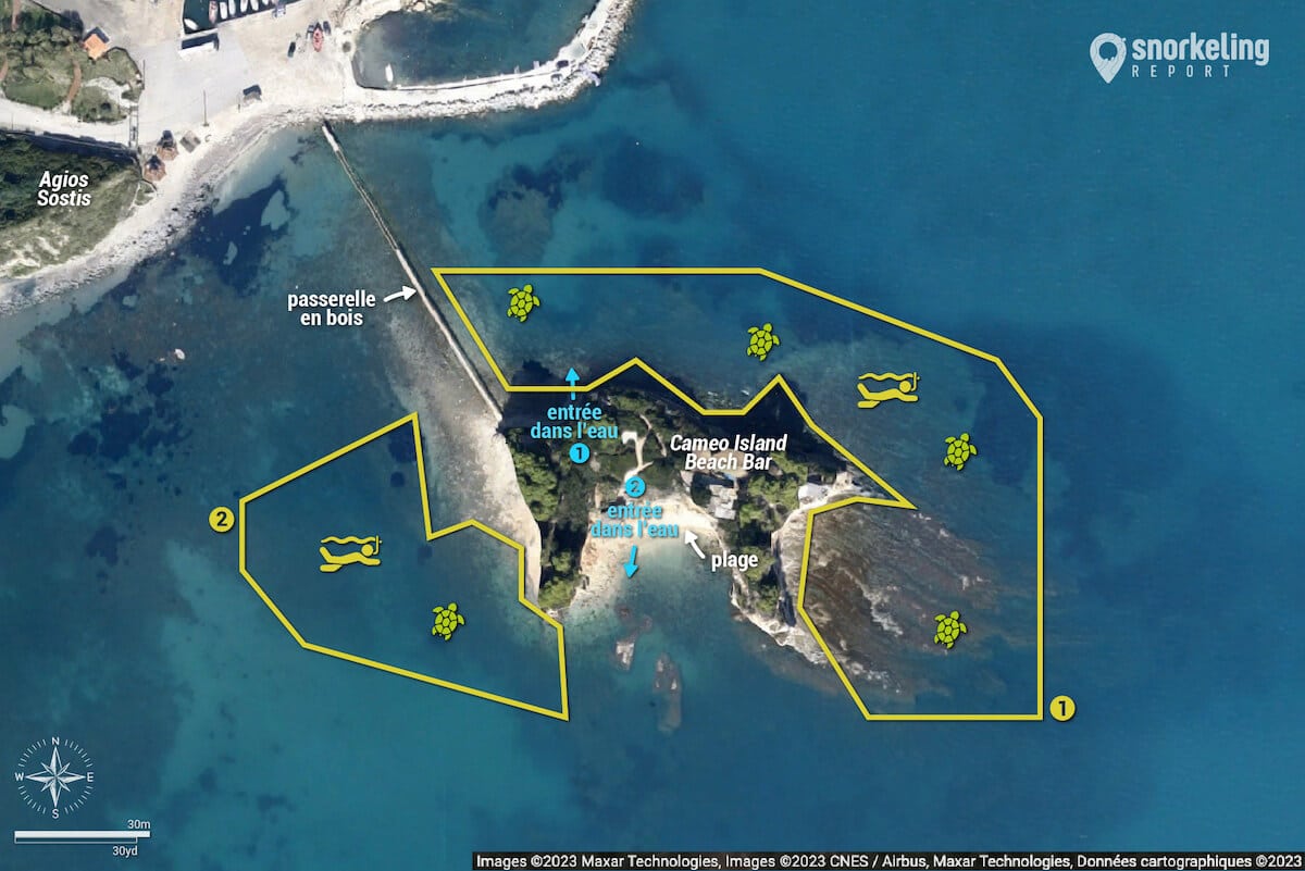 Carte snorkeling à l'Île de Cameo, Zante
