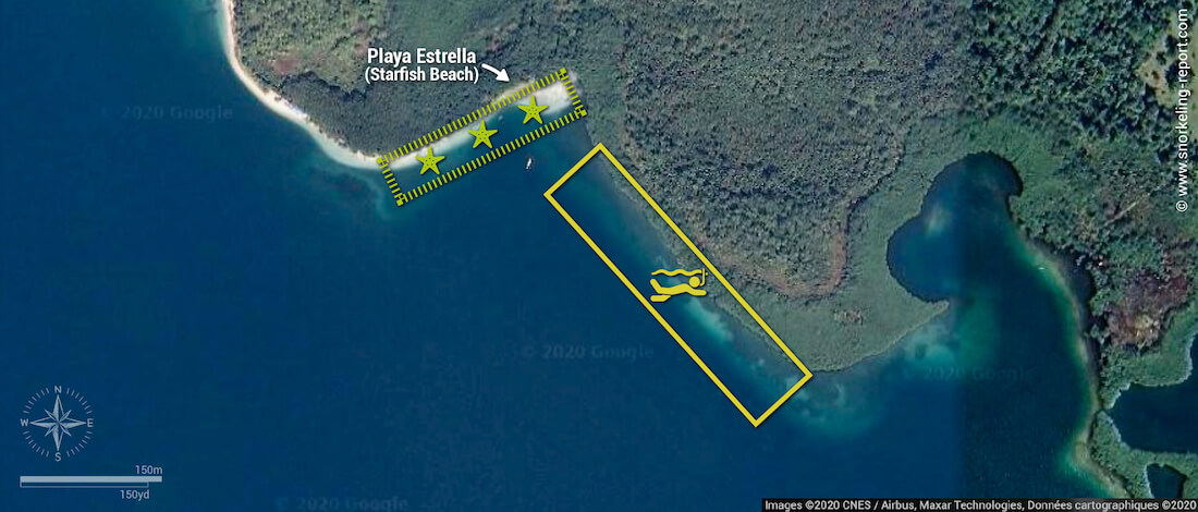 Playa Estralla snorkeling map