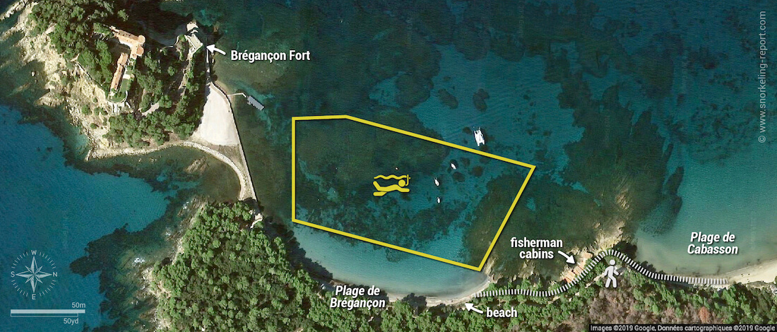 Bregançon Beach snorkeling map