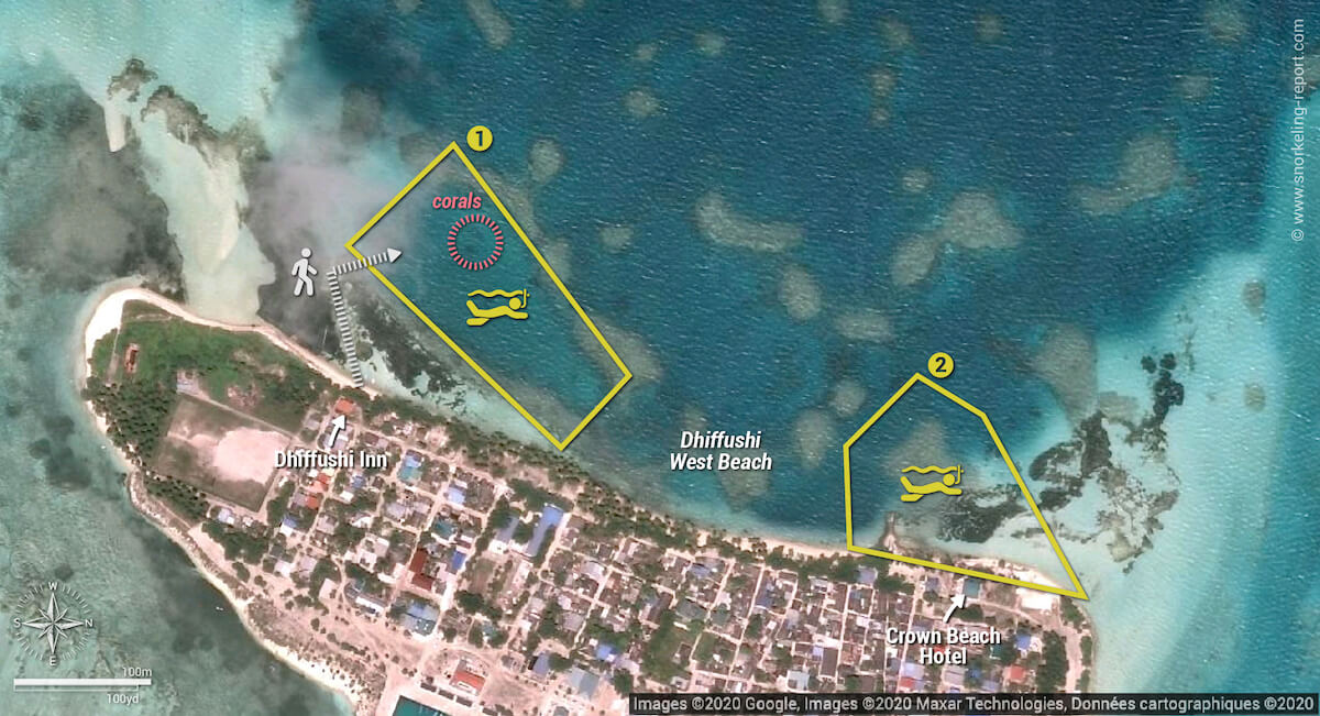 Dhiffushi Beach snorkeling map