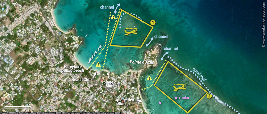 Pereybere Grand Baie snorkeling map