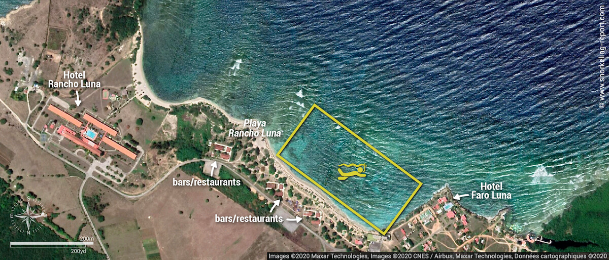 Playa Rancho Luna snorkeling map