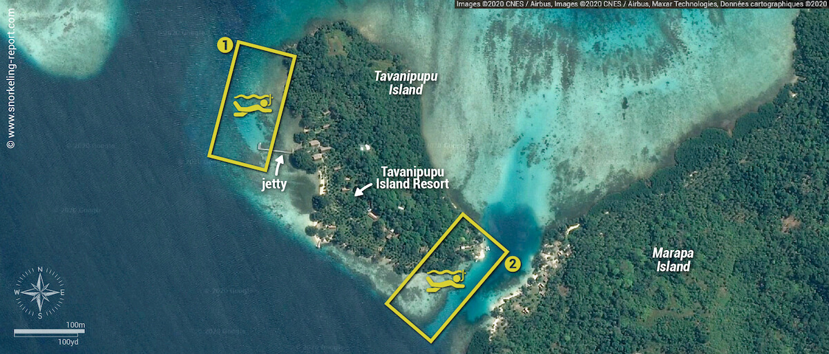 Tavanipupu Island snorkeling areas map