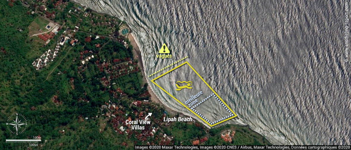 Carte snorkeling à Lipah Beach, Amed