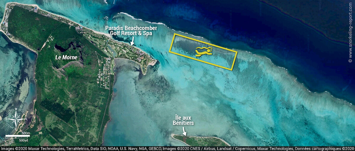 Ile aux Bénitiers snorkeling map