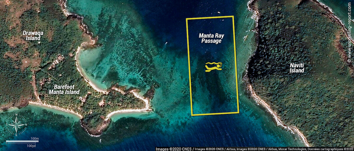 Manta Ray Passage snorkeling map, Fiji