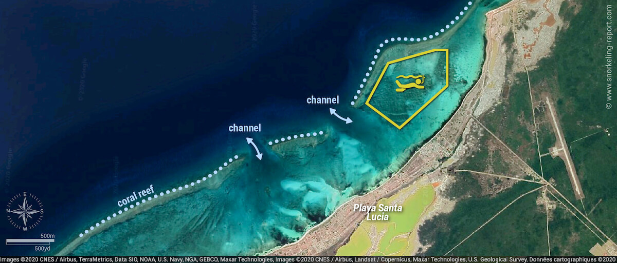 Playa Santa Lucia snorkeling map, Cuba