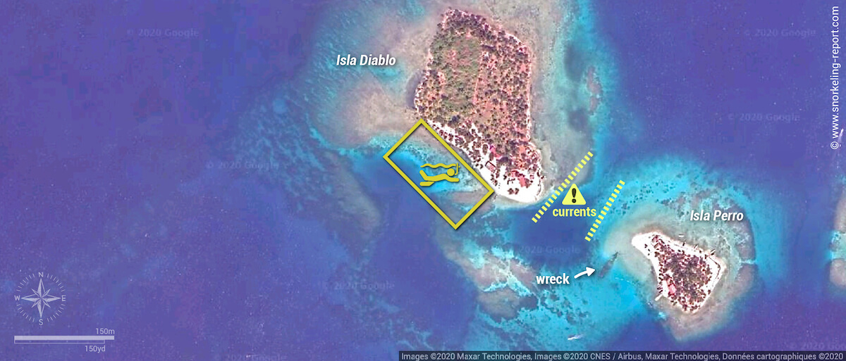 Isla Diablo snorkeling map