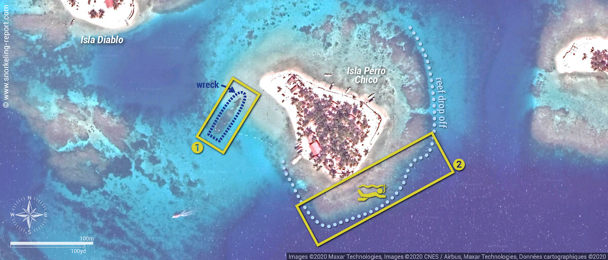 Isla Perro Chico snorkeling map