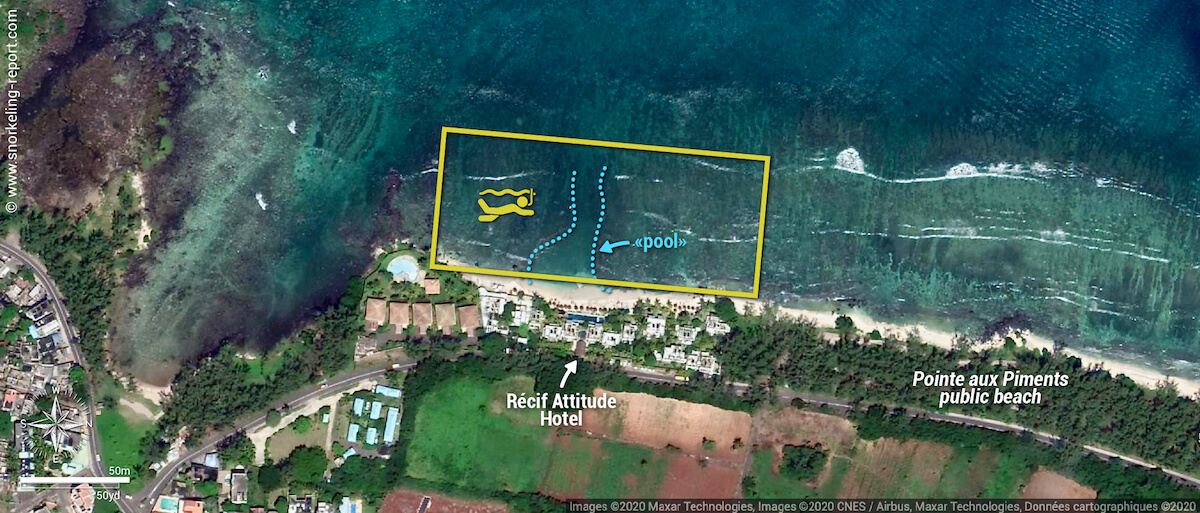 Recif Attitude Hotel snorkeling map