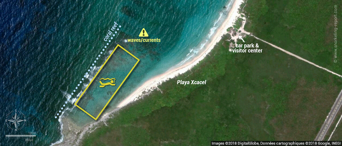 Xcacel Beach snorkeling map