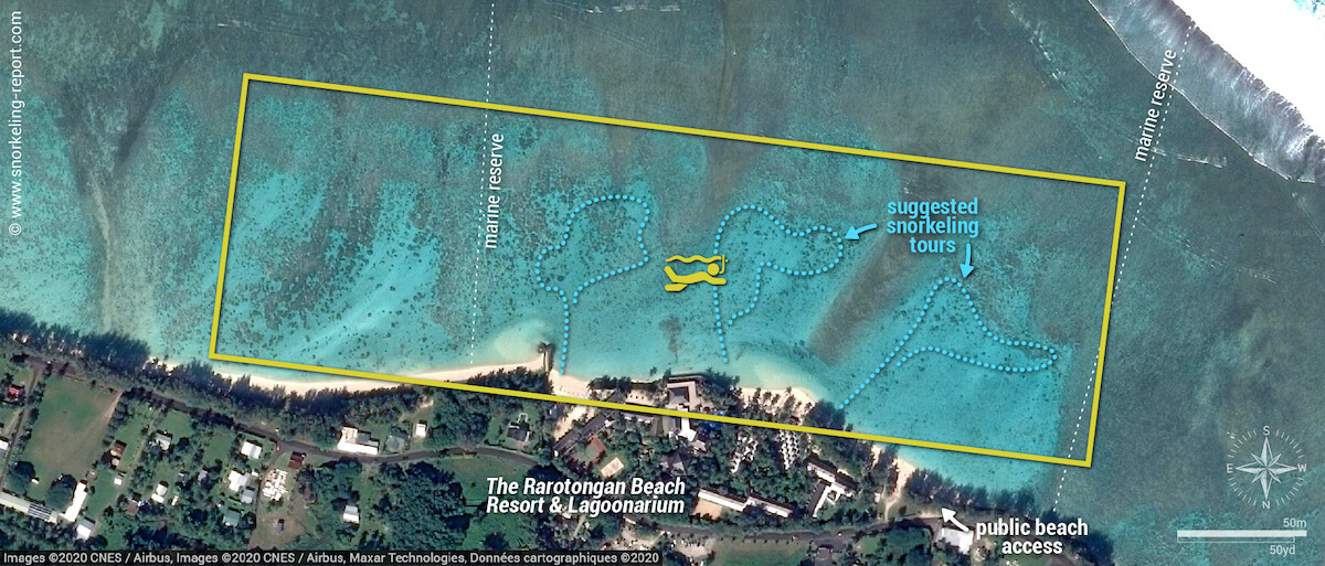 Aroa Marine Reserve snorkeling map