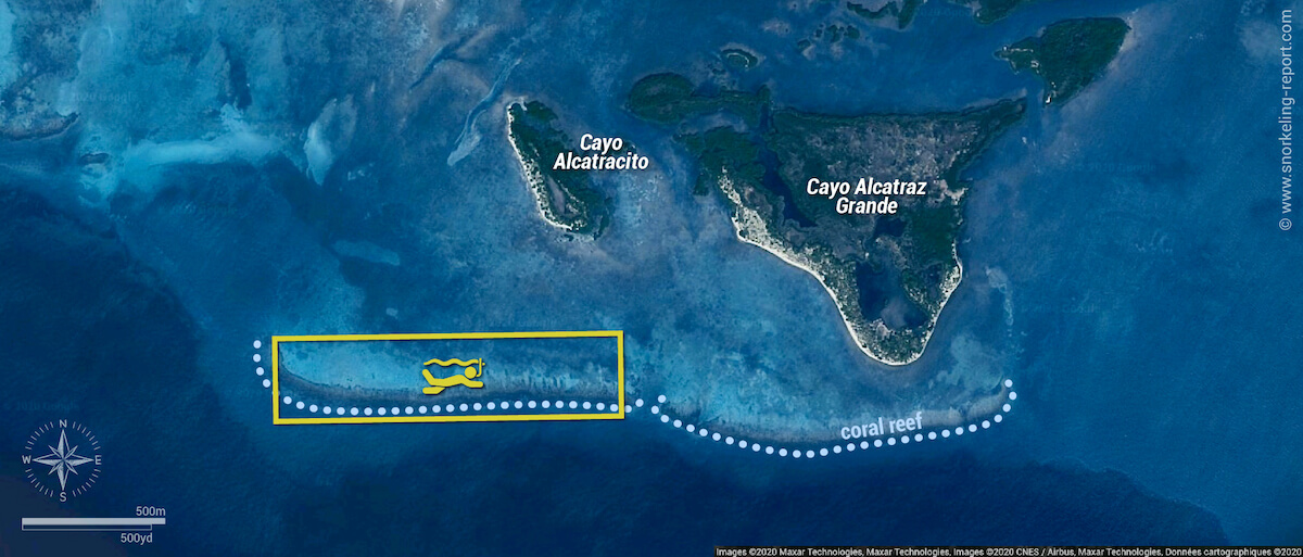 Cayo Alcatracito snorkeling map