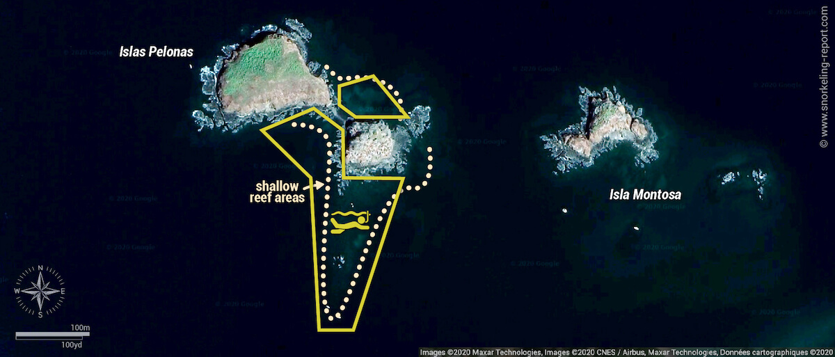 Islas Pelonas snorkeling map