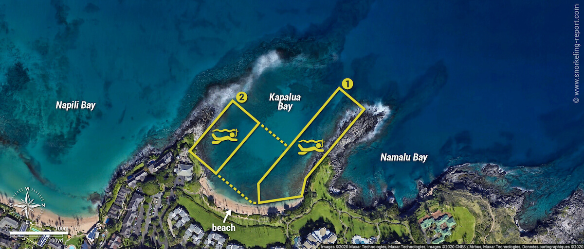 Kapalua Bay snorkeling map, Maui