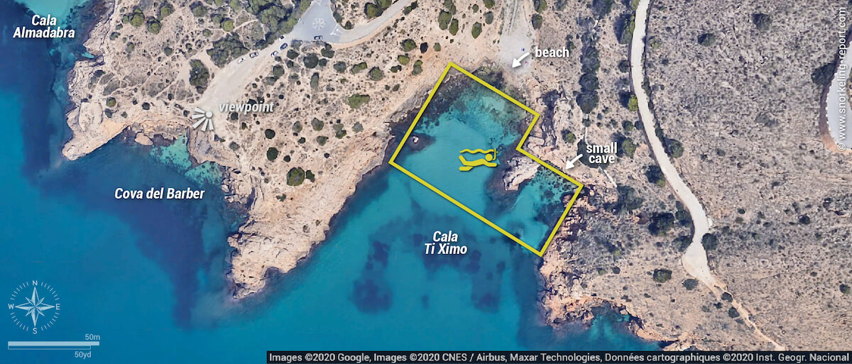 Cala Ti Ximo snorkeling map, Benidorm