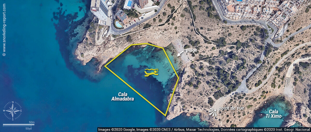 carte snorkeling Cala Almadabra, Benidorm