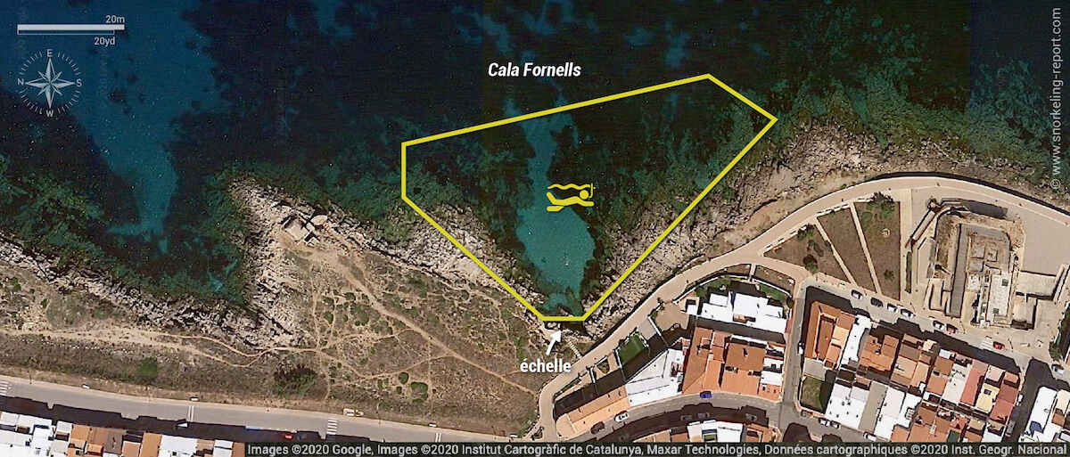 Carte snorkeling à Cala Fornells, Minorque