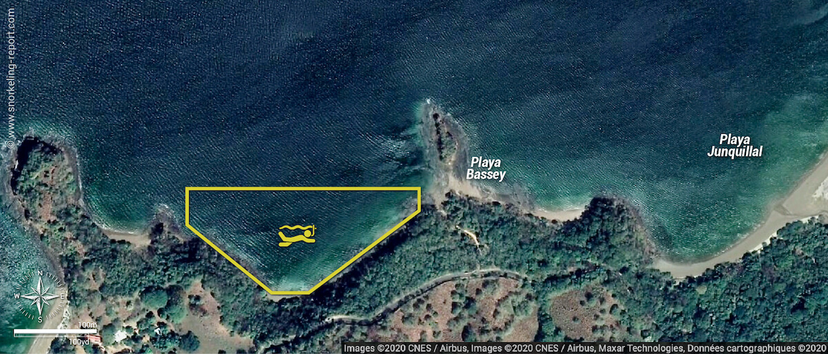 Playa Bassey snorkeling map, Costa Rica