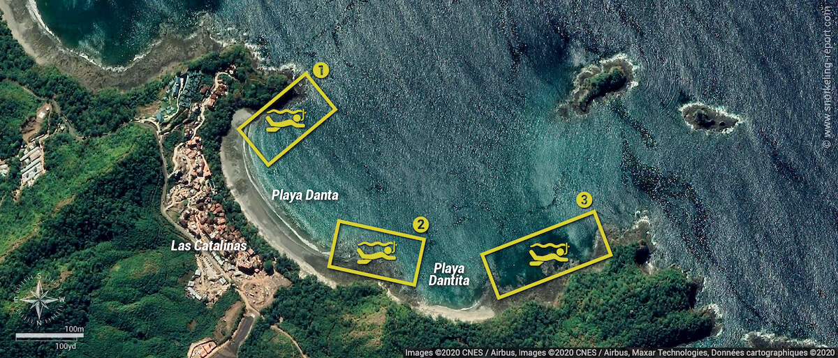 Playa Danta & Dantita snorkeling map