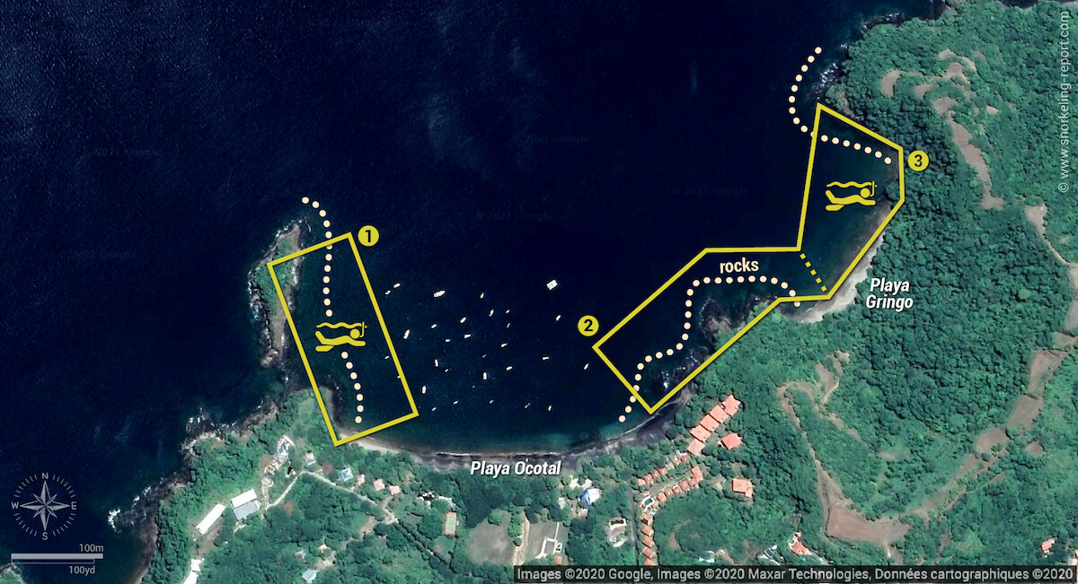 Playa Ocotal & Playa Gringo snorkeling map