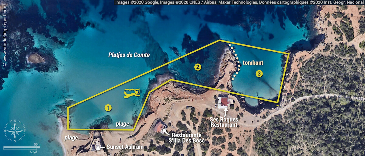 Carte snorkeling à Cala Conta (Platges de Comte)