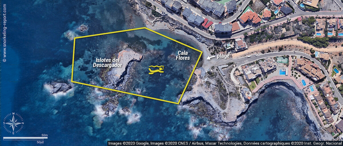 Carte snorkeling aux Islotes del Descargador