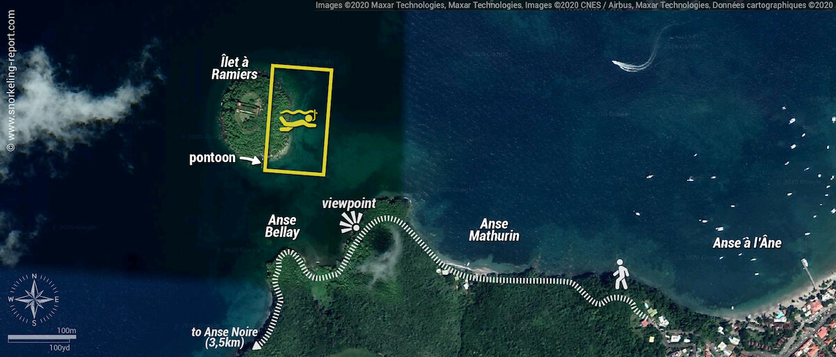 Ilet à Ramiers snorkeling map, Martinique